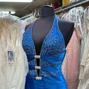 Royal Blue Embellished Halter Dress